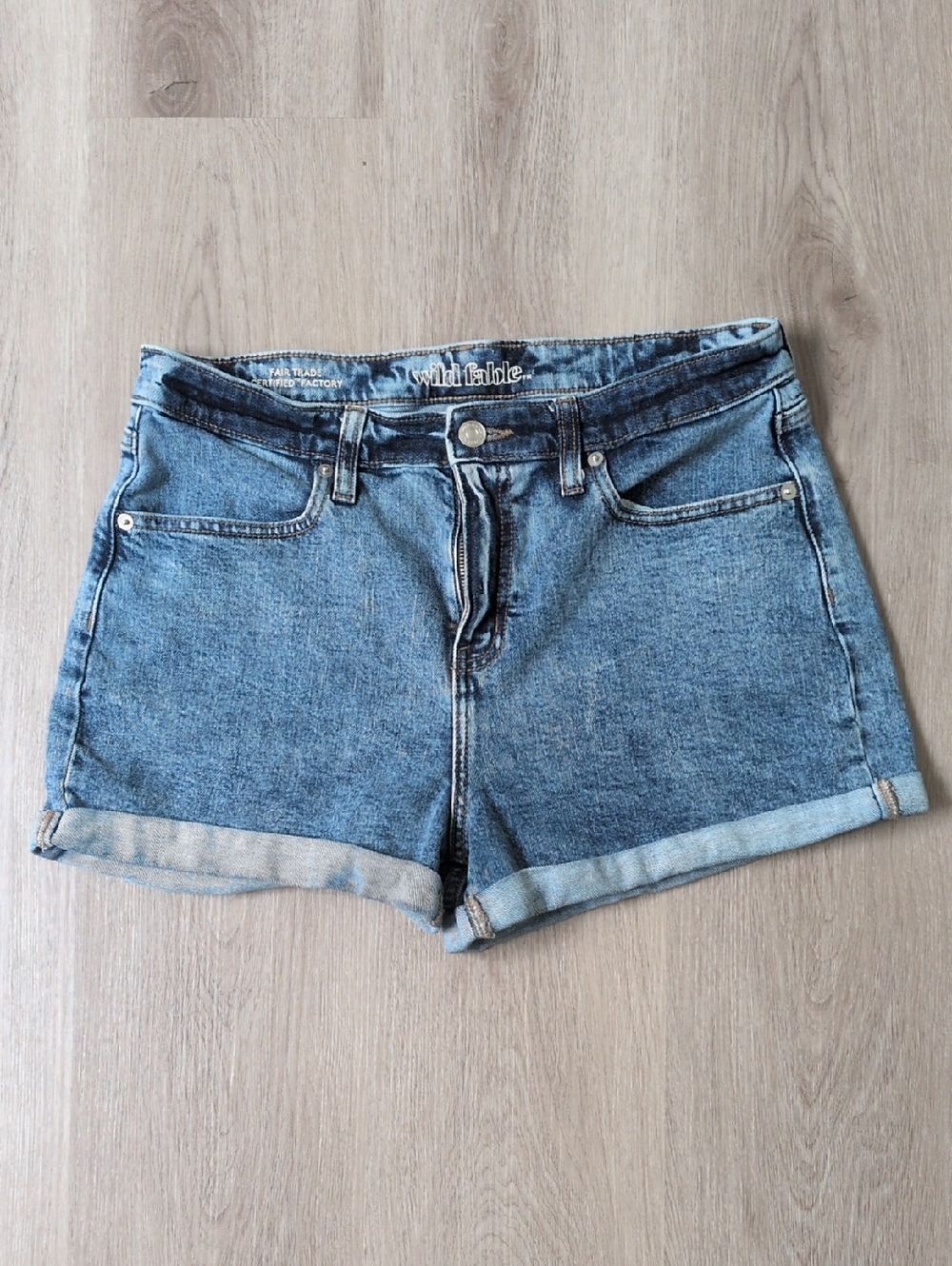 wild fable Medium Blue High-Rise Denim Roll-Cuff Shorts